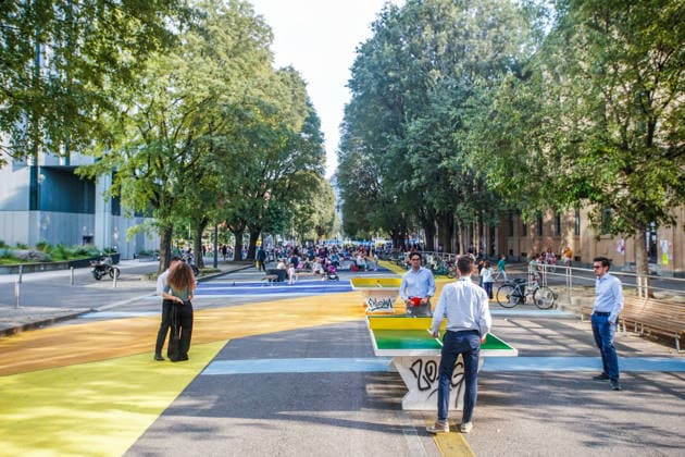 IPA89147159 - MILAN, September 30, 2026 - Inauguration of the new school plaza a pedestrian-friendly space at the corner of Via Gattamealta and Via Faravelli, in front of the Pietro Micca Elementary School.  Copyright: xEmanuelexRobertoxDexCarlix xx IPA89147159