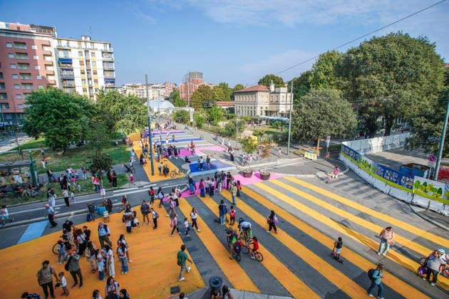 IPA89147148 - MILAN, September 30, 2026 - Inauguration of the new school plaza a pedestrian-friendly space at the corner of Via Gattamealta and Via Faravelli, in front of the Pietro Micca Elementary School.  Copyright: xEmanuelexRobertoxDexCarlix xx IPA89147148