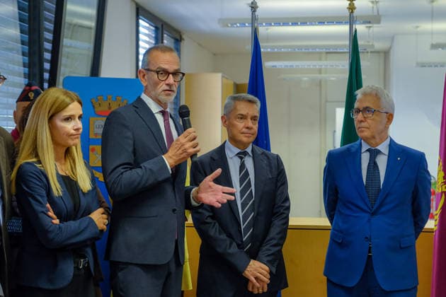 IPA89148112 - Turin: Inauguration ceremony for the new headquarters of the Immigration Office at the Sacro Volto, provided by the Curia. Pictured here are the Central Director of the Immigration Office and Border Police, Prefect Claudio Galzerano; Raffaella Fontana, Head of the Immigration Office; Turin Police Chief Massimo Gambino; and Marco Gilli, President of the Compagnia di San Paolo Foundation.  Copyright: xCOSTANTINOxSERGIx xCOSTANTINOxSERGIx IPA89148112