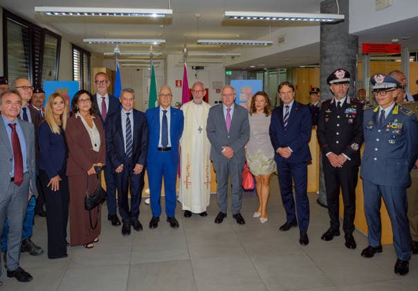 IPA89148113 - Turin: Inauguration ceremony for the new Immigration Office headquarters at the Sacro Volto, provided by the Curia. Pictured here are the Central Director of the Immigration Office and Border Police, Prefect Claudio Galzerano; Raffaella Fontana, Head of the Immigration Office; Turin Police Commissioner Massimo Gambino; and Marco Gilli, President of the Compagnia di San Paolo Foundation.  Copyright: xCOSTANTINOxSERGIx xCOSTANTINOxSERGIx IPA89148113