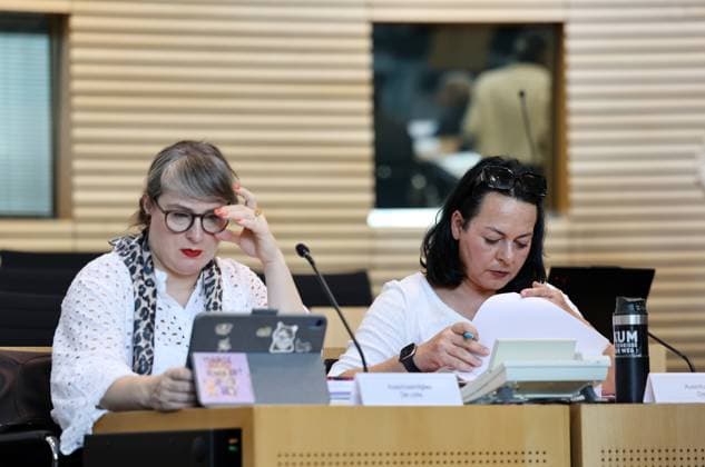 Thuringian State Parliament, Justice Committee, September 30, 2026, Erfurt, Thuringian State Parliament, Justice Committee, Oral Hearing on the Motion by The Left Party to Initiate Proceedings to Ban the AfD. Pictured: Ulrike Grosse-Roethig (The Left Party) and Katharina Koenig-Preuss (The Left Party)