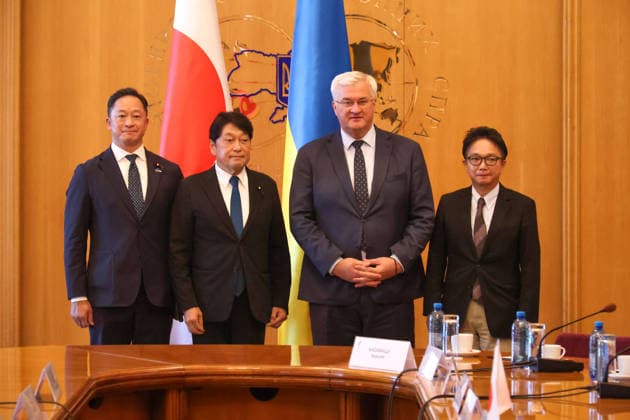 Ukrainian Minister of Foreign Affairs Andrii Sybiha (2nd R) and former Japanese Minister of Defence and member of the House of Representatives in Japan’s National Diet, Itsunori Onodera (2nd L), who heads a delegation of representatives of the Liberal Democratic Party in Japan’s National Diet, attend a meeting at the Ukrainian Foreign Ministry building in Kyiv, Ukraine, September 30, 2026. (Photo by Pavlo Bahmut Ukrinform) Ukrainian Foreign Minister meets Japanese parliamentary delegation in Kyiv  Copyright: xPavloxBahmutx