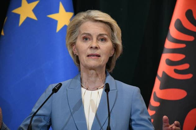 European Commission President Ursula von der Leyen in Tirana TIRANA, ALBANIA - SEPTEMBER 30: European Commission President Ursula von der Leyen and Albanian Prime Minister Edi Rama (not seen) hold a joint press conference during von der Leyen s visit to Tirana as part of her Western Balkans tour in Tirana, Albania, on September 30, 2026. Olsi Shehu Anadolu Tirana Albania. Editorial use only. Please get in touch for any other usage.  Copyright: x2026xAnadoluxOlsixShehux