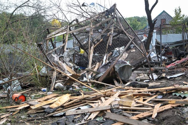 Rubble covers the ground after a Russian bombardment in Dnipro, Ukraine, September 30, 2026. On Wednesday morning, the Russian army attacked the city, killing a 33-year-old man who worked as a security guard at a local enterprise. (Photo by Mykola Miakshykov Ukrinform) Russian army attack Dnipro, killing man  Copyright: xMykolaxMiakshykovx