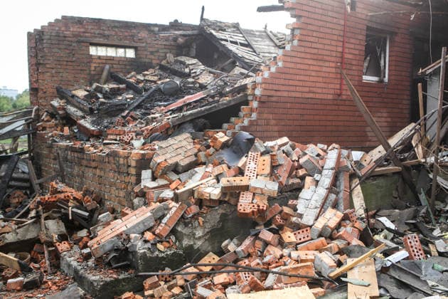 A building lies in ruins after a Russian bombardment in Dnipro, Ukraine, September 30, 2026. On Wednesday morning, the Russian army attacked the city, killing a 33-year-old man who worked as a security guard at a local enterprise. (Photo by Mykola Miakshykov Ukrinform) Russian army attack Dnipro, killing man  Copyright: xMykolaxMiakshykovx