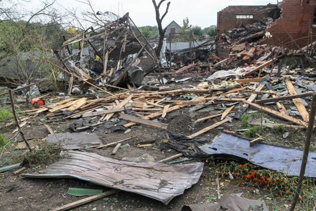 Rubble covers the ground after a Russian bombardment in Dnipro, Ukraine, September 30, 2026. On Wednesday morning, the Russian army attacked the city, killing a 33-year-old man who worked as a security guard at a local enterprise. (Photo by Mykola Miakshykov Ukrinform) Russian army attack Dnipro, killing man  Copyright: xMykolaxMiakshykovx