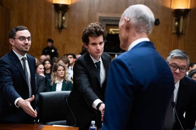 Rogue AI Hearing UNITED STATES - SEPTEMBER 30: Sen. Rick Scott, R-Fla., greets, from left, Chris Painter, president of the Model Evaluation and Threat Research, Marius Hobbhahn, CEO of Apollo Research, and Paul Ohm, professor of law at the Georgetown University Law Center, during the Senate Homeland Security and Governmental Affairs Subcommittee on Disaster Management, District of Columbia, and Census hearing titled Rogue AI: Securing the Homeland Against AI Agent Attacks, in Dirksen Senate Office Building on Wednesday, September 30, 2026. (Tom Williams CQ Roll Call) Washington DC United States EDITORIAL USE ONLY Copyright: x2026xCQ-RollxCall,xInc.x TomxWilliamsx rollcallpix173108