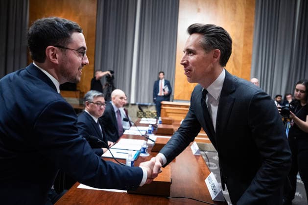 Rogue AI Hearing UNITED STATES - SEPTEMBER 30: Chairman Josh Hawley, R-Mo., right, greets Chris Painter, president of the Model Evaluation and Threat Research, during the Senate Homeland Security and Governmental Affairs Subcommittee on Disaster Management, District of Columbia, and Census hearing titled Rogue AI: Securing the Homeland Against AI Agent Attacks, in Dirksen Senate Office Building on Wednesday, September 30, 2026. (Tom Williams CQ Roll Call) Washington DC United States EDITORIAL USE ONLY Copyright: x2026xCQ-RollxCall,xInc.x TomxWilliamsx rollcallpix173109