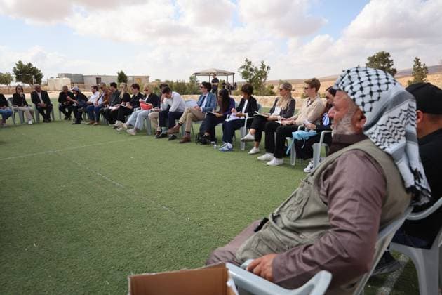 September 30, 2026, Masafer Yatta, Palestine, State of: MASAFER YATTA, OCCUPIED WEST BANK, SEPTEMBER 30, 2026: Members of a European diplomatic delegation visit Al-Fakhit in Masafer Yatta, south of Hebron, to inspect the aftermath of Israeli demolitions carried out on September 8. Diplomats stood near demolished homes and visited Al-Fakhit School, which faces a demolition threat, before travelling to Al-Rafaiya School, which is also under threat of demolition. Masafer Yatta Palestine, State of - ZUMAq101 20260930_zna_q101_202 Copyright: xMosabxShawerx
