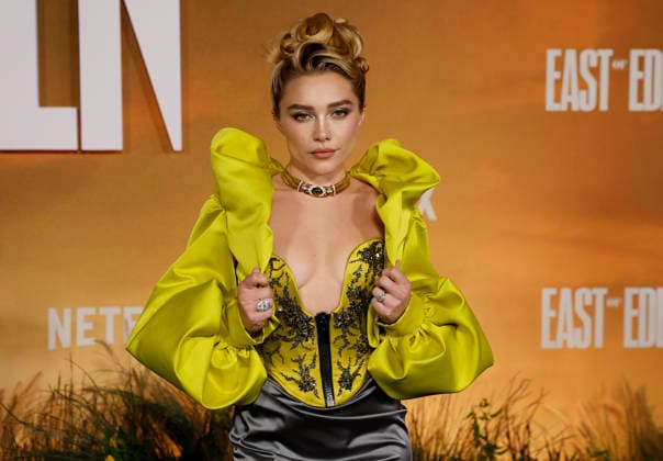 Florence Pugh arrives on the red carpet at the Netflix East Of Eden New York premiere at The Plaza Hotel on Wednesday, September 30, 2026 in New York City.  NYP202609303014 JOHNxANGELILLO