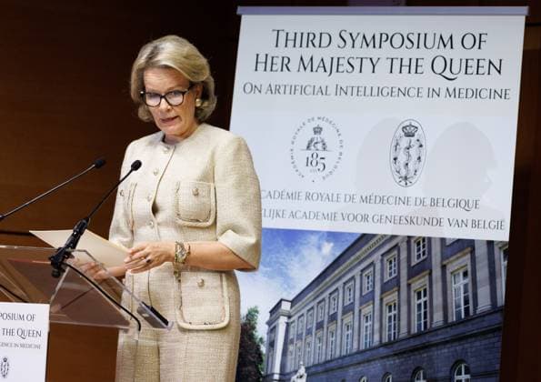 Queen Mathilde of Belgium delivers a speech at a visit to the third Her Majesty the Queen s Symposium , entitled AI in the healthcare sector , organized by the Royal Academies of Medicine of Belgium in the Palace of the Academies in Brussels, Thursday 1 October 2026.  BENOITxDOPPAGNE 188424015