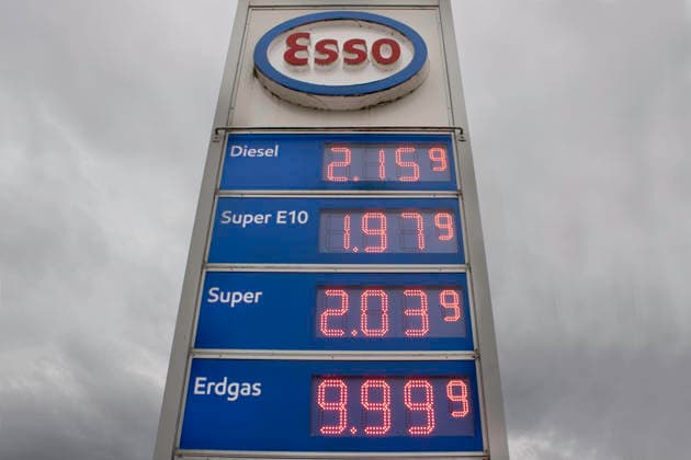 New Gasoline Discount at a Gas Station in Saarland on October 1, 2026 Price board at a gas station showing current fuel prices for diesel, Super E10, premium gasoline, natural gas, and LPG at a gas station in Illingen, Saarland, around 9:30 a.m. on Octo