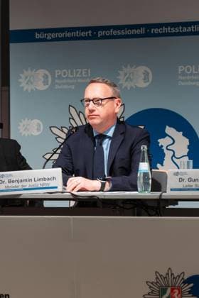 Press Conference Following the Hells Angels Raid in Duisburg ** FOR EDITORIAL USE ONLY ** EDITORIAL USE ONLY ** Portrait of Dr. Benjamin Limbach, Minister of Justice of North Rhine-Westphalia. Occasion: Press conference at the HSPV NRW in Duisburg. Police and prosecutors take stock. How investigators plan to get at the Hells Angels’ money. Duisburg, Oc Copyright: TobiasxStern doc87u9nmvxldi1duq5kl1v ,EDITORIAL USE ONLY Copyright: TobiasxStern