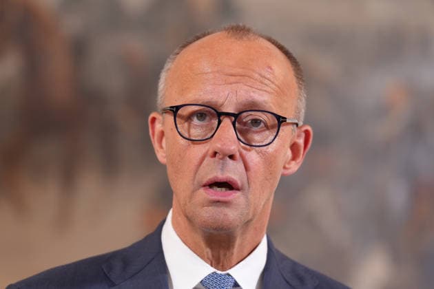 Visit to the German-Dutch Corps with Chancellor Merz A portrait of Chancellor Friedrich Merz at the press conference following his visit to the 1st German-Dutch Corps, Münster, October 1, 2026