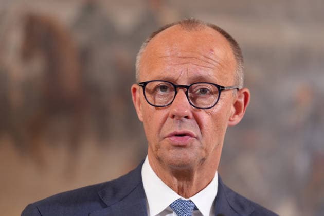 Visit to the German-Dutch Corps with Chancellor Merz: A portrait of Chancellor Friedrich Merz at the press conference following his visit to the 1st German-Dutch Corps, Münster, October 1, 2026