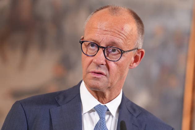 Visit to the German-Dutch Corps with Chancellor Merz A portrait of Chancellor Friedrich Merz at the press conference following his visit to the 1st German-Dutch Corps, Münster, October 1, 2026