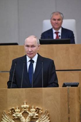 Moscow. The first session of the State Duma of the Russian Federation of the ninth convocation. Russian President Vladimir Putin speaks at the session. KomsomolskayaxPravda