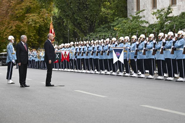 Turkish President Recep Tayyip Erdogan ANKARA, TURKIYE - OCTOBER 1: Turkish President Recep Tayyip Erdogan is welcomed with an official ceremony by Deputy Speaker of the Grand National Assembly of Turkiye (TBMM) Celal Adan upon his arrival at the parliament in Ankara, Turkiye on October 1, 2026. President Erdogan attended opening event of the 5th legislative year of the 28th term of the Grand National Assembly of Turkiye. Utku Ucrak Anadolu Ankara Turkey. Editorial use only. Please get in touch for any other usage.  Copyright: x2026xAnadoluxUtkuxUcrakx
