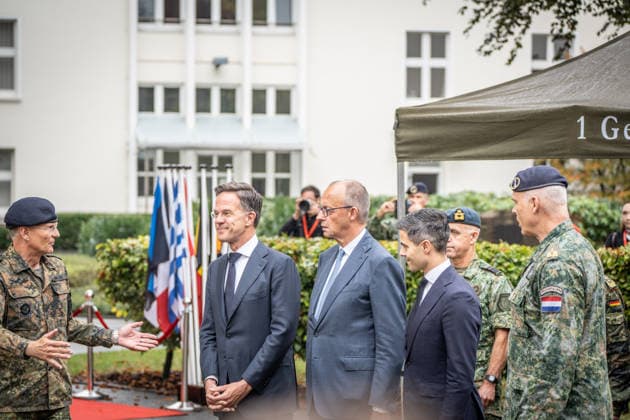 Lieutenant General Peter Mirow, Mark Rutte, NATO Secretary General, Friedrich Merz, Federal Chancellor, Rob Jetten, Prime Minister of the Netherlands, Wilfred Rietdijk, Major