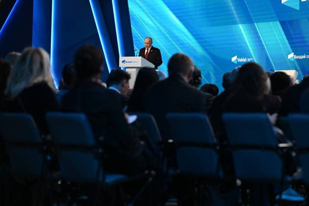 Russian President Vladimir Putin MOSCOW, RUSSIA - OCTOBER 01: Russian President Vladimir Putin delivers a speech during the 23rd Annual Meeting of the Valdai Discussion Club in Moscow, Russia on October 01, 2026. The forum focuses on key global challenges, international relations, and regional developments, gathering experts from various countries. Sefa Karacan Anadolu Moscow Russia. Editorial use only. Please get in touch for any other usage.  Copyright: x2026xAnadoluxSefaxKaracanx