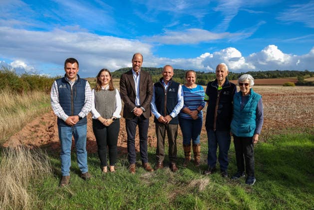 The Prince of Wales Meets Communities, Organisations and Farmers Tackling Flood Risk and Climate-Resilience in Monmouthshire and Herefordshire 01 10 2026. Monkhall Farm, Herefordshire, UK. His Royal Highness Prince William, in his role as The Duke of Cornwall, during a visit to Monkhall Farm in Herefordshire, to meet 25-year-old Harry Davies, the incoming tenant of The Duchy of Cornwall™s first regenerative Farm Business Tenancy (rFBT). The Duke also met representatives from Regenified, who will be carrying out baseline assessments at Monkhall Farm as part of a Duchy-funded initiative to help its tenant farmers measure and evidence regenerative progress., Credit:Andrew Parsons Kensington Palace B66 Avalon United Kingdom, England, M Copyright: xAndrewxParsonsx xKensingtonxPalacex xB66x xAvalonx 1139841497