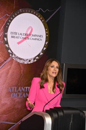 NEW YORK, NY- OCTOBER 1: Elizabeth Hurley lights the Empire State Building to Honor The EstÃ e Lauder Companies™ Breast Cancer Campaign and Breast Cancer Awareness Month on October 1, 2026 in New York City. Copyright: xmpi099 MediaPunchx