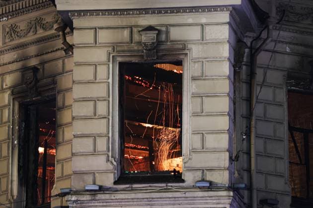 Russia St Petersburg Historic Building Fire 9255779 01.10.2026 A fire breaks out in an 18th-century building known as the Miller Mansion in central St. Petersburg, Russia. Artem Pryakhin Sputnik St. Petersburg Russia  Copyright: xArtemxPryakhinx