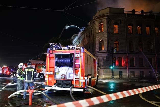 Russia St Petersburg Historic Building Fire 9255757 01.10.2026 Firefighters work to extinguish a fire that broke out in an 18th-century building known as the Miller Mansion in central St. Petersburg, Russia. Artem Pryakhin Sputnik St. Petersburg Russia  Copyright: xArtemxPryakhinx