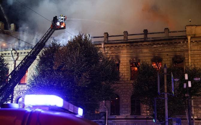 Russia St Petersburg Historic Building Fire 9255782 01.10.2026 Firefighters work to extinguish a fire that broke out in an 18th-century building known as the Miller Mansion in central St. Petersburg, Russia. Artem Pryakhin Sputnik St. Petersburg Russia  Copyright: xArtemxPryakhinx