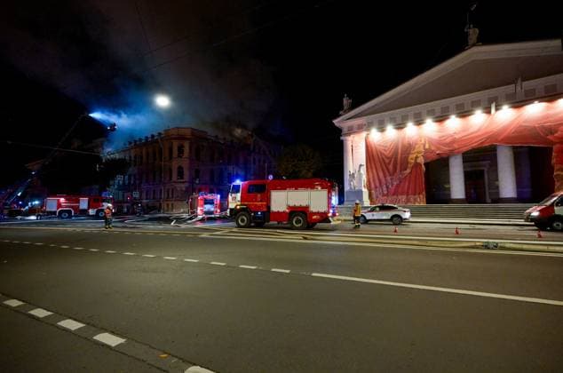 Russia St Petersburg Historic Building Fire 9255835 01.10.2026 Firefighting vehicles are seen near an 18th-century building known as the Miller Mansion where fire broke out in central St. Petersburg, Russia. Alexei Danichev Sputnik St. Petersburg Russia  Copyright: xAlexeixDanichevx