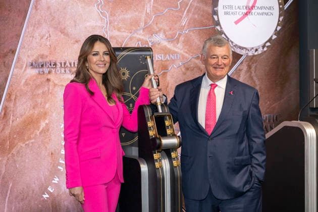 October 1, 2026, New York, New York, USA: ELIZABETH HURLEY and WILLIAM P. LAUDER visit the Empire State Building in New York to honor Breast Cancer Awareness Month and the Breast Cancer Campaign with The Estee Lauder Company. 1 October 2026 New York USA  - ZUMAa265 20261001_zep_a265_017 Copyright: xEricxAcquayex
