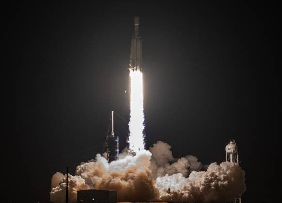 SpaceX Falcon Heavy launches with classified NROL-97 national security payload for the National Reconnaissance Office (NTO) from LC-39A at Kennedy Space Center, Florida on October 1, 2026. NRO is America s spy satellite agency.  KSC2026100203 PATxBENIC