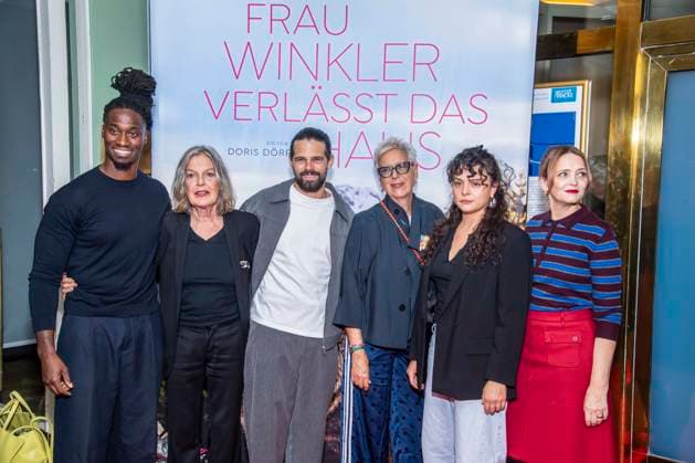 ABB FRAUWINKLER Eugene Boateng, Angela Winkler, Josef Ellers, Doris Doerrie Via Jikeli, and Laura Tonke on the red carpet at the special screening of the feature film *Frau Winkler verlässt das Haus* at the Cinema Paris in Berlin on October 1, 2026, Berlin, Germany