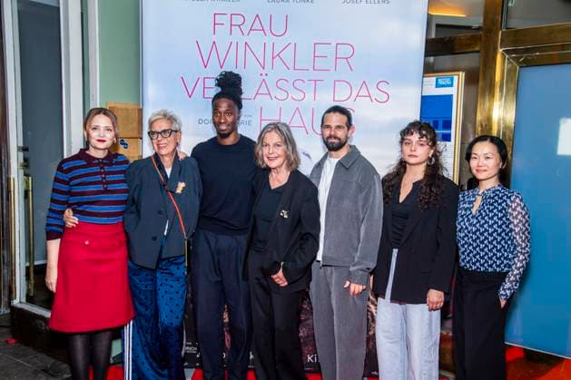 ABB FRAUWINKLER Laura Tonke, Doris Doerrie, Eugene Boateng, Angela Winkler, Josef Ellers, Via Jikeli, and Yvonne Yung Hee Bormann on the red carpet at the special screening of the feature film *Frau Winkler Verlässt das Haus* at the Cinema Paris in Berlin on October 1, 2026, Berlin, Germany