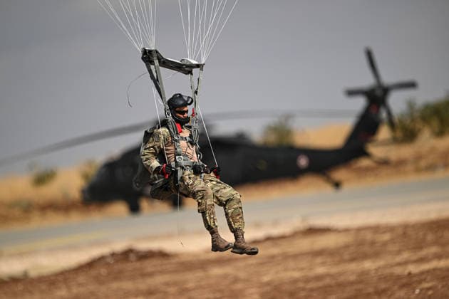 TEKNOFEST Southeast in Turkiye s Sanliurfa SANLIURFA, TURKIYE - OCTOBER 2: The Turkish Gendarmerie conducts a paramotor demonstration flight during the TEKNOFEST Southeast, world s largest aviation, space, and technology festival continues at the Sanliurfa GAP Airport for its 15th edition in Sanliurfa, Turkiye on October 2, 2026. Harun Ozalp Anadolu Sanliurfa Turkey. Editorial use only. Please get in touch for any other usage.  Copyright: x2026xAnadoluxHarunxOzalpx