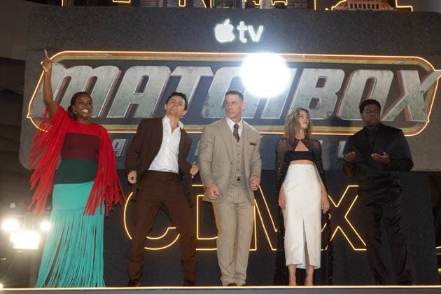 NAUCALPAN, M - OCTOBER 1: Teyonah Parris, Arturo Castro, John Cena, Jessica Biel, and Sam Richardson at the fan event for Matchbox: The Movie at the Toreo Parque Central shopping mall in Naucalpan, Mexico on October 1, 2026. Copyright: xMatchbox:xThexMoviex