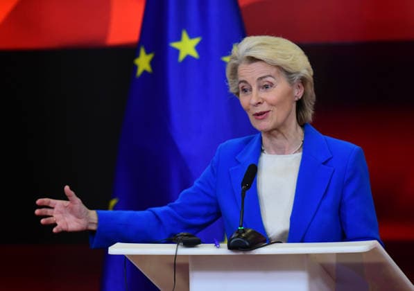 President of the European Commission Ursula von der Leyen during a joint press conference with the Prime Minister of North Macedonia Hristijan Mickoski in Skopje, North Macedonia, 2 October 2026. IMAGO PETR STOJANOVSKI