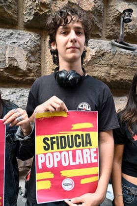 October 2, 2026, Florence, Italia, Italy: A representative of Potere al Popolo protested the electoral law reform, which requires 450,000 signatures to run in the general election. Florence, October 2, 2026 Florence Italy  - ZUMAa289 20261002_zia_a289_097 Copyright: xAleandroxBiagiantix xAgfx