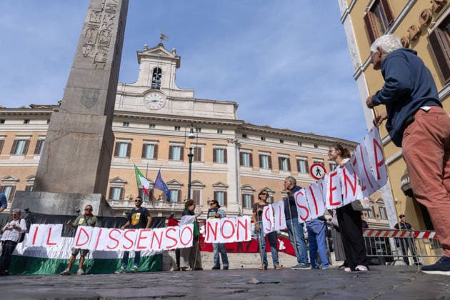 Protest Against The Anti-Semitism Bill - Italy Protest against the anti-Semitism bill outside Montecitorio, in Rome, Italy, on October 2, 2026. Photo by Matteo Nardon IPA ABACAPRESS.COM Rome Italia Roma Italy  Copyright: xIPA ABACAx