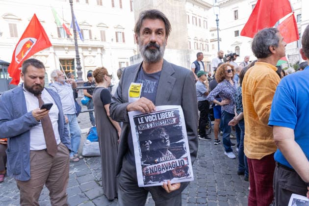 Protest Against The Anti-Semitism Bill - Italy Actor Fabrizio Gifuni during the protest against the anti-Semitism bill outside Montecitorio, in Rome, Italy, on October 2, 2026. Photo by Matteo Nardon IPA ABACAPRESS.COM Rome Italia Roma Italy  Copyright: xIPA ABACAx