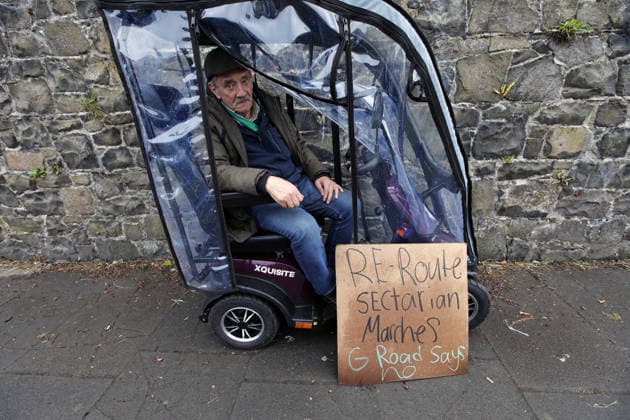 Garvaghy Road protest continues into day 6 PORTADOWN, NORTHERN IRELAND - OCTOBER 2: Pensioner Bertie Thompson, 75, a resident of Garvaghy Road, says he does not want the Orange Order to march along the road, saying, They are not welcome, on October 02, 2026. Last Friday’s Parades Commission decision to allow the Orange Order to hold a procession along the predominantly nationalist Garvaghy Road sparked renewed tensions in Northern Ireland. The dispute is due to go before a legal appeal on Monday following talks hosted by the Northern Ireland Secretary. Residents of Garvaghy Road and their supporters continue to gather in the area amid the ongoing dispute. Conor McCaughley Anadolu Portadown Northern Ireland. Editorial use only. Please ge  Copyright: x2026xAnadoluxConorxMcCaughleyx