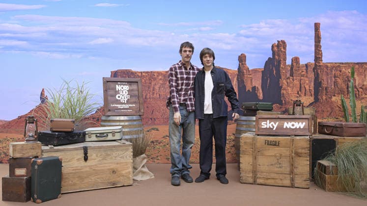 Photo by Mario Romano, IPP Milan, October 2, 2026. Photocall for the TV series *North, South, West, East: The Legendary Story of the 883*, Season 2. Pictured: Matteo Oscar Giuggioli and Elia Nuzzolo. Italy Photo Press World. Copyright. Photocall for the TV series *North*