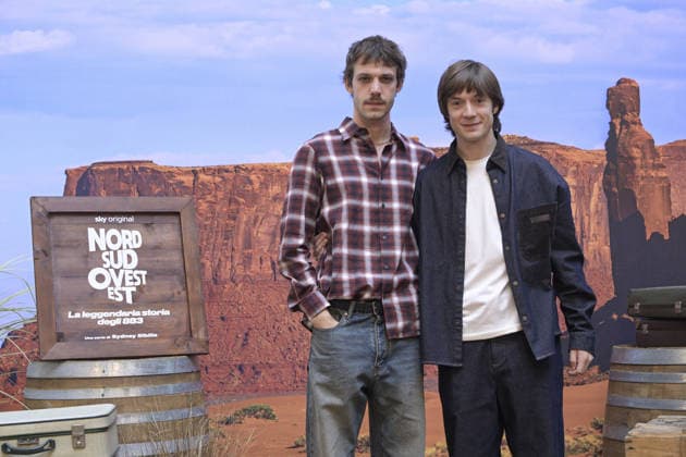 Photo by Mario Romano, IPP Milan, October 2, 2026. Photocall for the TV series *North, South, West, East: The Legendary Story of the 883*, Season 2. Pictured: Matteo Oscar Giuggioli and Elia Nuzzolo. Italy Photo Press World. Copyright. Photocall for the TV series *North*