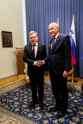 L R Johann Wadephul, CDU, Federal Minister of Foreign Affairs, photographed during a meeting with Slovenian Prime Minister Janez Jansa, Ljubljana, October 2, 2026. Photographed on behalf of the Federal Foreign Office, Ljubljana, Slovenia Copyright: xAmreixSchulzx