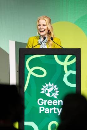 October 2, 2026, Brighton, United Kingdom: Green Party MP, Hannah Spencer speaks on day one of the Green Party Conference in Brighton.The Green Party hold their annual Party Conference in Brighton Brighton United Kingdom - ZUMAs197 20261002_aaa_s197_036 Copyright: xPhilxLewisx