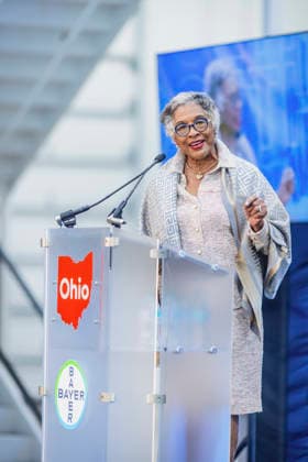 October 2, 2026, New Albany, Ohio, U.S: Joyce Beatty, U.S. Representative for Ohios 3rd Congressional District adresses the crowd gathered Friday, October 2, 2026 at an event where Bayer Pharmaceuticals said it will invest .2 billion in a new pharmaceutical manufacturing campus in the New Albany International Business Park. The new manufacturing plant is slated to bring hundreds of jobs to the region. Gov. Mike DeWine said the .2 billion plant would be Bayer s first pharmaceutical manufacturing and processing plant in North America. He said it also marked Ohio s largest international healthcare project, as well as the largest German investment in state history. Ã’One of the points that we made to Bayer was our proximity to seven major re - ZUMAd149 20261002_zap_d149_005 Copyright: xJamesxD.xDeCampx