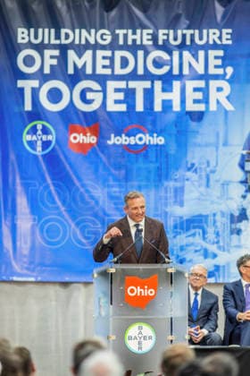 October 2, 2026, New Albany, Ohio, U.S: New Albany, Ohio Mayor Sloan Spualding speaks Friday, October 2, 2026 at an event where Bayer Pharmaceuticals said it will invest .2 billion in a new pharmaceutical manufacturing campus in the New Albany International Business Park. The new manufacturing plant is slated to bring hundreds of jobs to the region. Gov. Mike DeWine said the .2 billion plant would be Bayer s first pharmaceutical manufacturing and processing plant in North America. He said it also marked Ohio s largest international healthcare project, as well as the largest German investment in state history. Ã’One of the points that we made to Bayer was our proximity to seven major research universities in the state of Ohio, conducting gr - ZUMAd149 20261002_zap_d149_006 Copyright: xJamesxD.xDeCampx