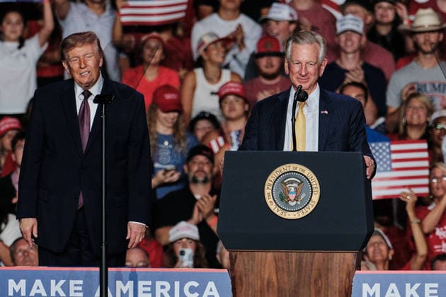 October 2, 2026, Mobile, Alabama, U.S: October 2, 2026 Mobile, Alabama USA: (left to right) US President Donald Trump watches as US Senator for Alabama and Republican nominee for Governor of Alabama Tommy Tuberville speaks at the Mitchell Center at the University of South Alabama. Mobile U.S - ZUMAa14_ 20261002_zaf_a14_021 Copyright: xDanxAndersonx