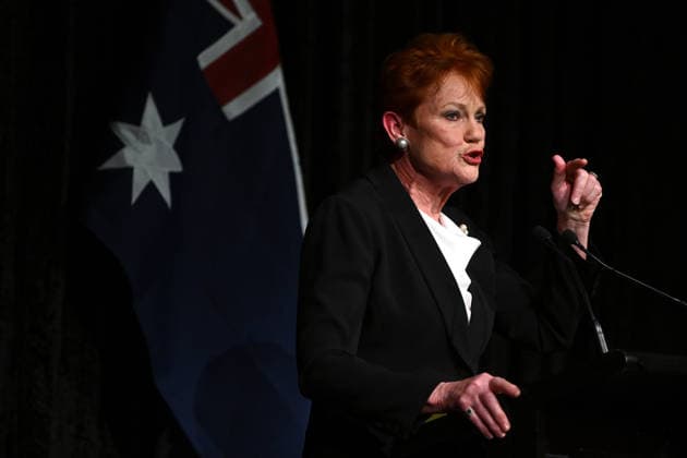 ONE NATION CAMPAIGN LAUNCH, One Nation leader Pauline Hanson speaks during the launch of the One Nation 2026 Victorian State Campaign at in Melbourne, Saturday, October 3, 2026. ( NO ARCHIVING MELBOURNE VICTORIA Australia  Copyright: xJOELxCARRETTx 20261003118471799812