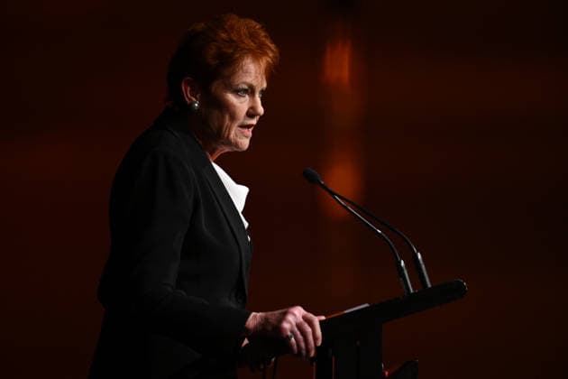 ONE NATION CAMPAIGN LAUNCH, One Nation leader Pauline Hanson speaks during the launch of the One Nation 2026 Victorian State Campaign at in Melbourne, Saturday, October 3, 2026. ( NO ARCHIVING MELBOURNE VICTORIA Australia  Copyright: xJOELxCARRETTx 20261003111460463557